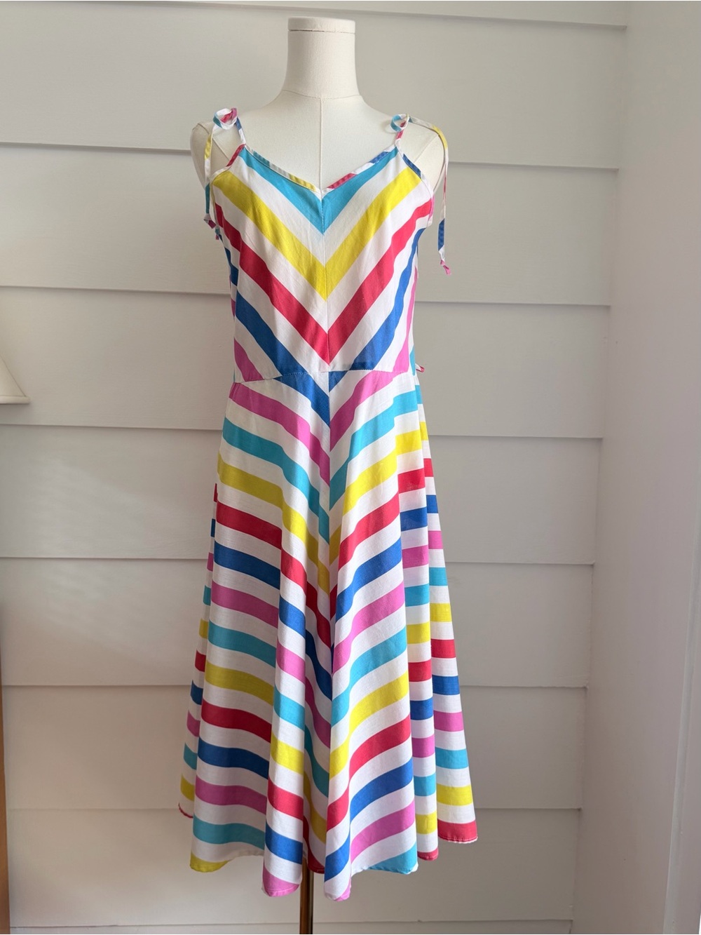 Vintage 1970s Rainbow Chevron Stripe A-Line Sundress